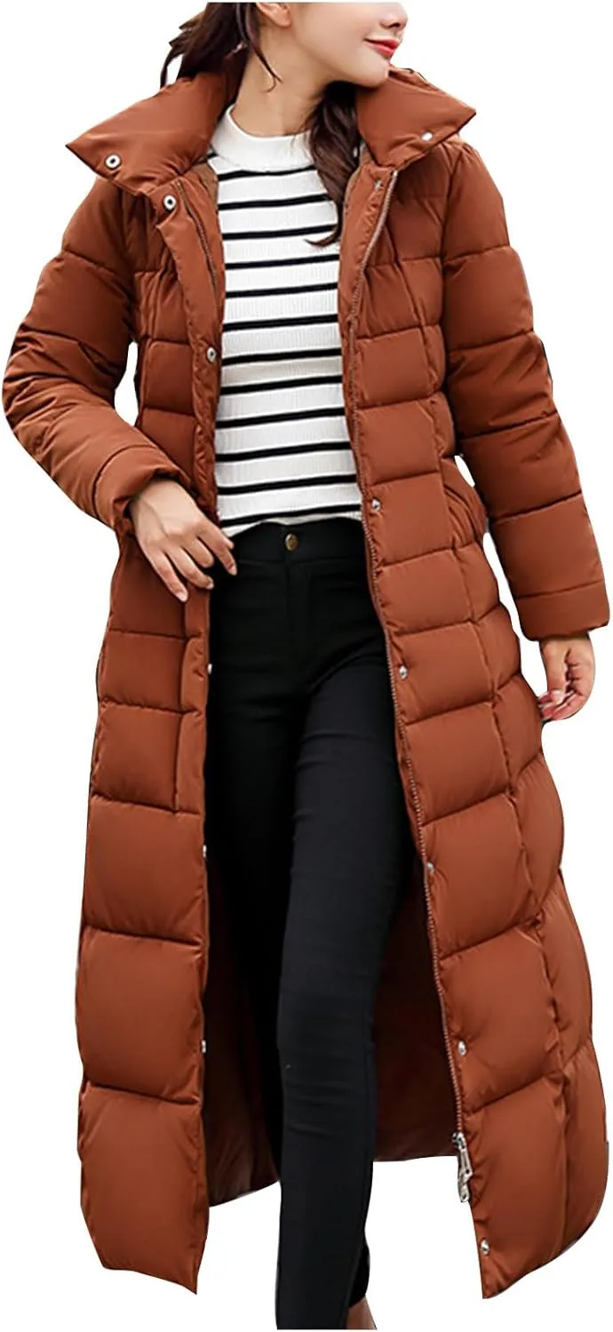 Womens Long Puffer Jacket Over Knee Removable Hooded Maxi Length Quilted Padded Winter Down Coat Parka Jackets