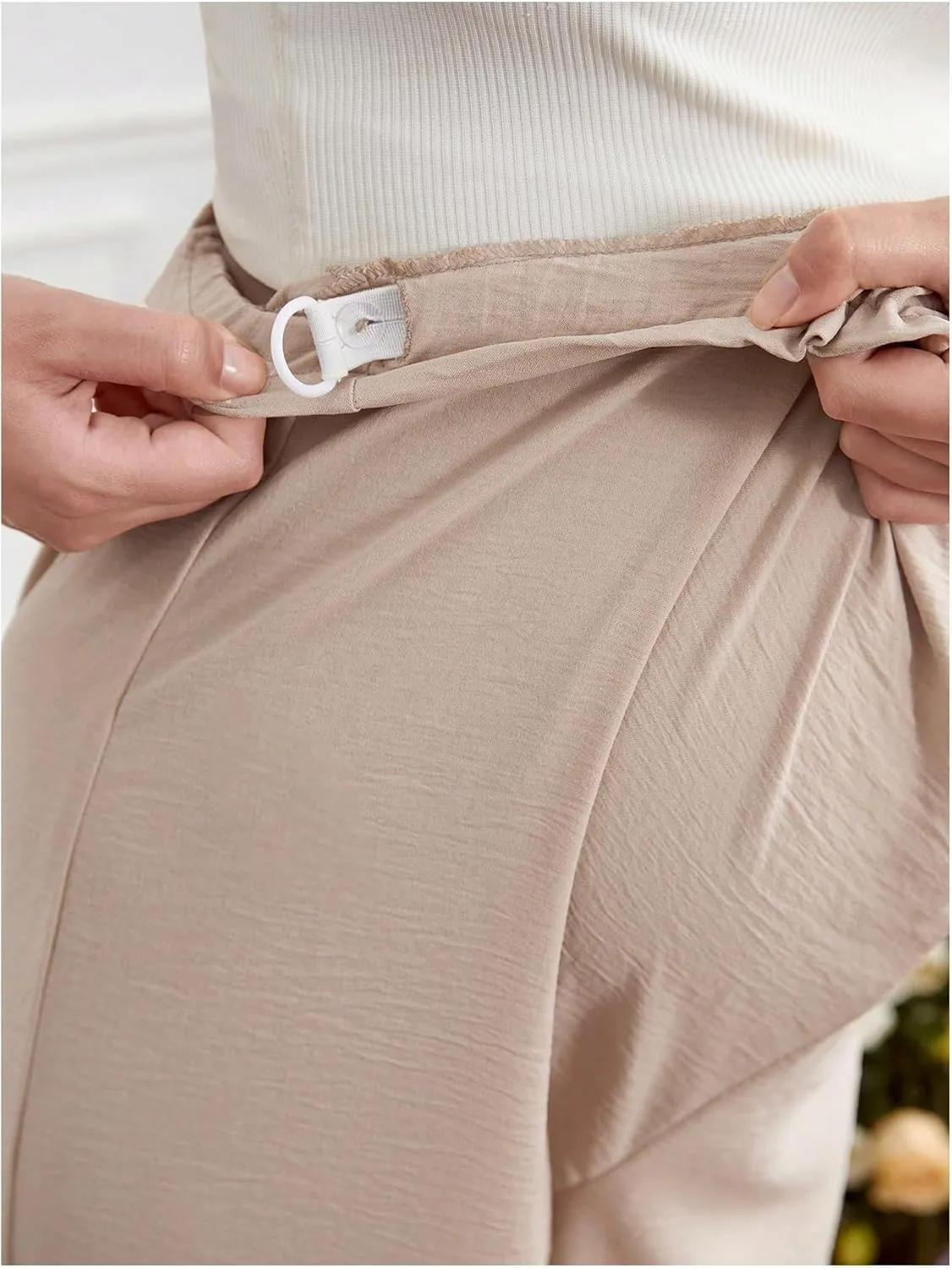 Women's Maternity Elastic High Waist Pants Knot Front Wide Leg Pregnancy Pants