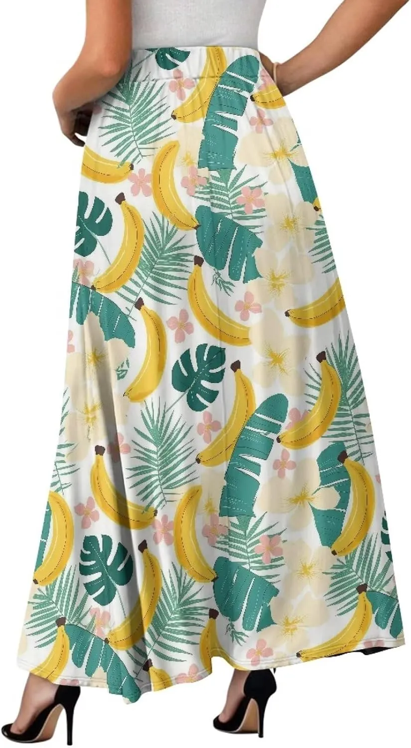 Womens Maxi Skirt Casual Pleated High Waisted Long Skirts with Pockets Flowy Swing Skirt Size S-XXL