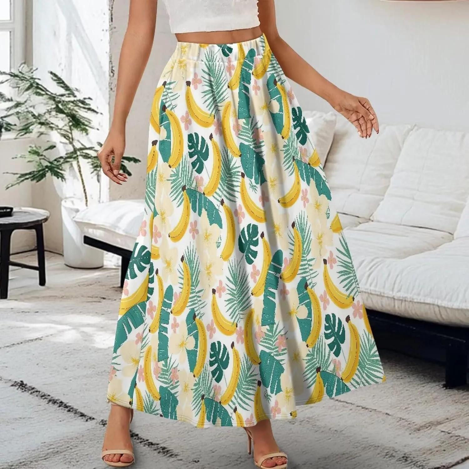 Womens Maxi Skirt Casual Pleated High Waisted Long Skirts with Pockets Flowy Swing Skirt Size S-XXL