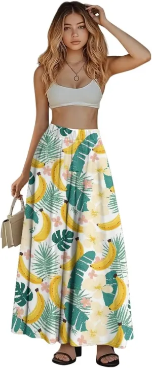 Womens Maxi Skirt Casual Pleated High Waisted Long Skirts with Pockets Flowy Swing Skirt Size S-XXL