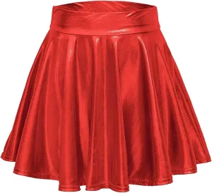 Women's Metallic Skater Skirt Sparkly Shiny Flared Pleated A Line Mini Skort Plus Size Skater Party Skirt