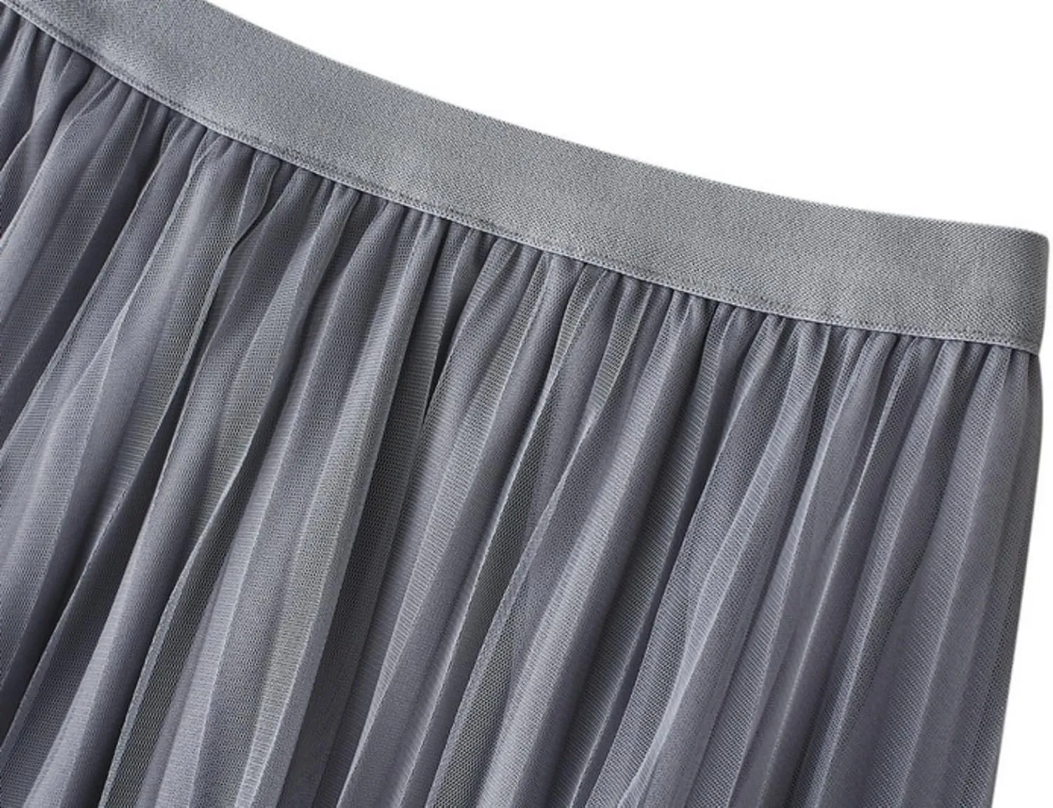 Women's Midi Skirt Elastic High Waist Lace Tulle Skirt Pleated Skirt
