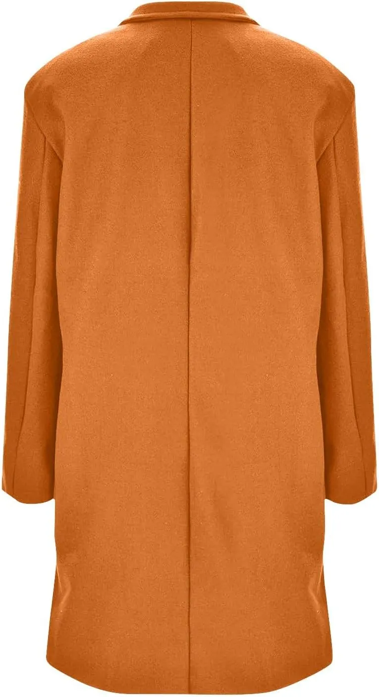 Womens Pea Coat Elegant Single Breasted Winter Trench Coat Dressy Casual Thicken Wool Blend Blazer Jacket with Pockets