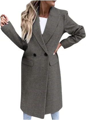Womens Pea Coat Long Winter Trench Coats Retro Solid Jackets Double Breasted Fashion Outwear with Pockets 2024