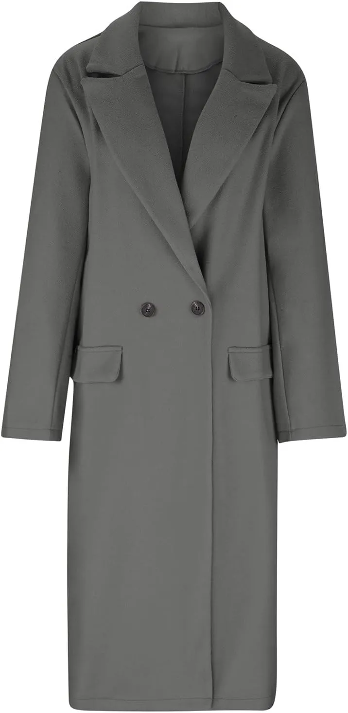 Womens Pea Coat Long Winter Trench Coats Retro Solid Jackets Double Breasted Fashion Outwear with Pockets 2024