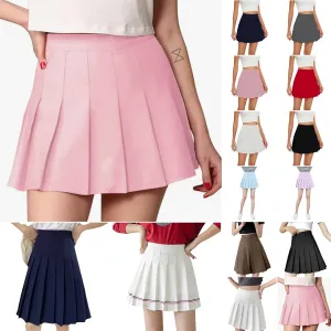Women's Pleated Skirt Mini Skirt High Waisted Plain A-Line Solid Color Tennis Loose Casual Trendy 2025