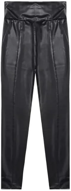 Womens PU Leather Tight Hot Pants Patchwork Stretchy Yoga Leggings Workout Exercise Club Causal Wear,Black,M