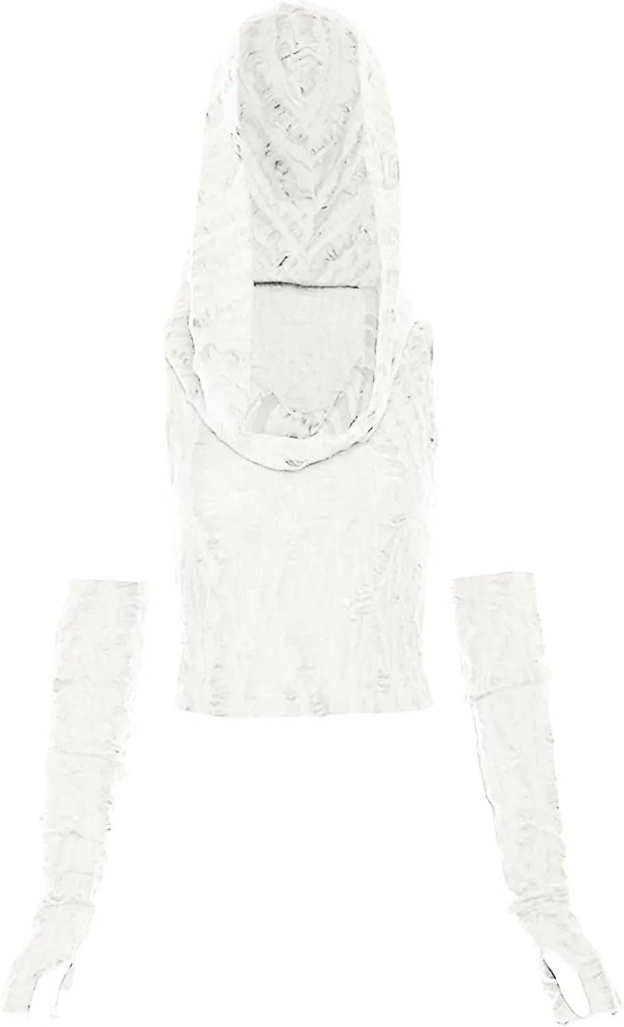 Womens Ripped Hoodie Sweater Vest Hollow Out Hooded Crop Top Knit Pullover Streetwear with Oversleeve