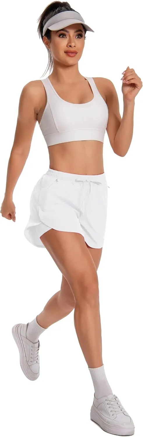Womens Running Athletic Shorts - 2 in 1 Shorts High Waisted Workout Gym Casual Shorts Mesh Liner Zipper Pockets
