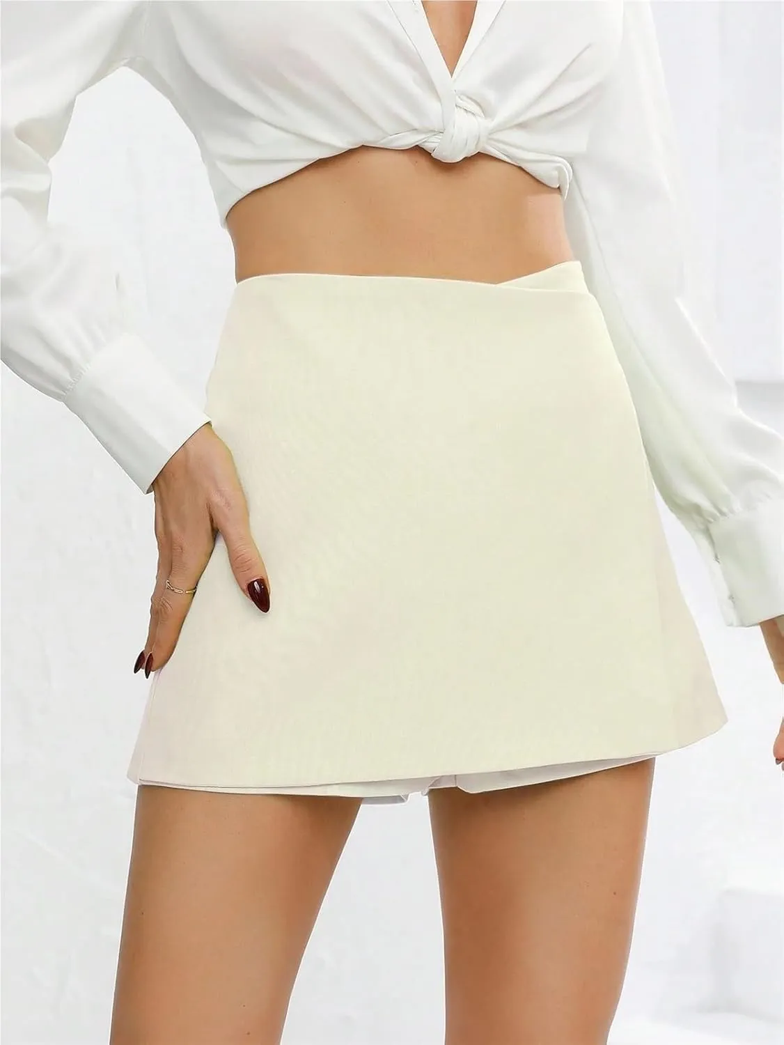 Womens Shorts Elegant Asymmetrical High Waist Skort Lounge Shorts