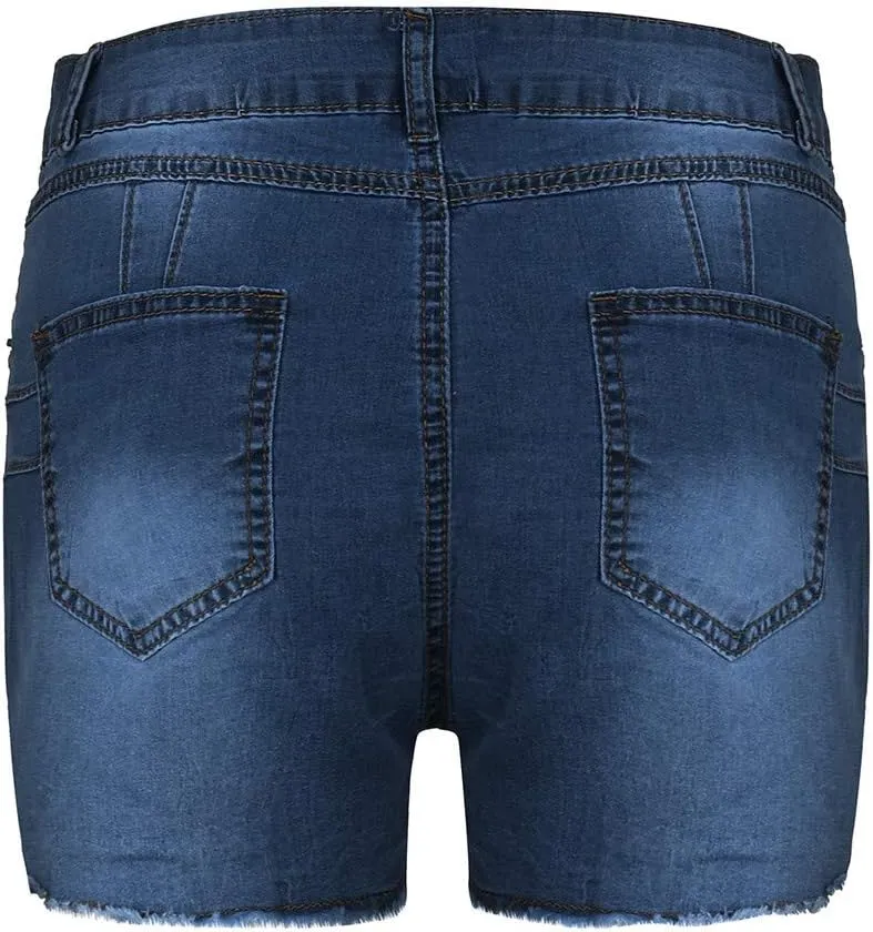 Womens Split Hem High Waist Denim Skorts Skirt Shorts Button Ripped Jeans Shorts Fringed Distressed Denim Mini Shorts