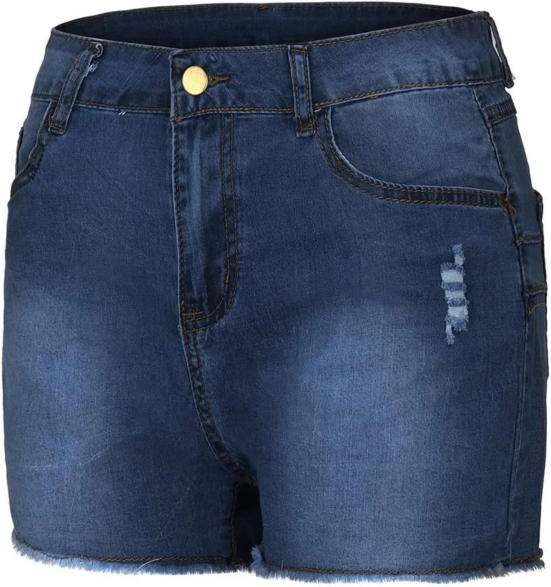 Womens Split Hem High Waist Denim Skorts Skirt Shorts Button Ripped Jeans Shorts Fringed Distressed Denim Mini Shorts