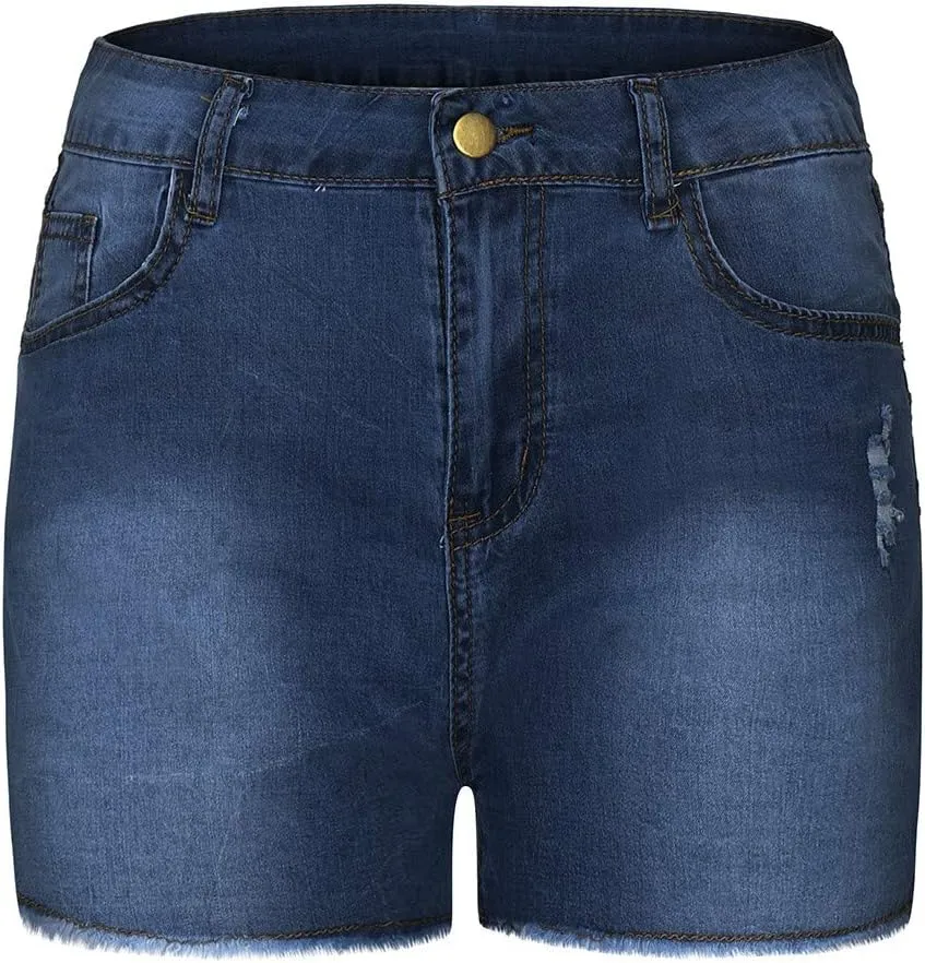 Womens Split Hem High Waist Denim Skorts Skirt Shorts Button Ripped Jeans Shorts Fringed Distressed Denim Mini Shorts
