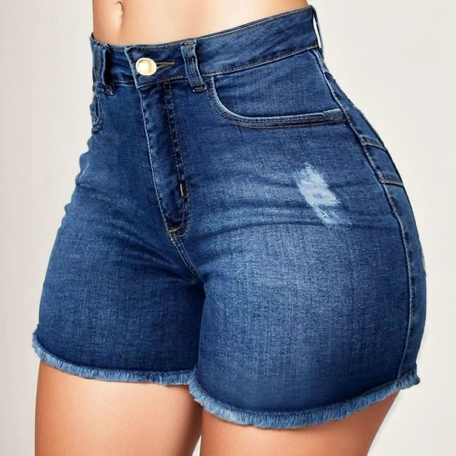 Womens Split Hem High Waist Denim Skorts Skirt Shorts Button Ripped Jeans Shorts Fringed Distressed Denim Mini Shorts