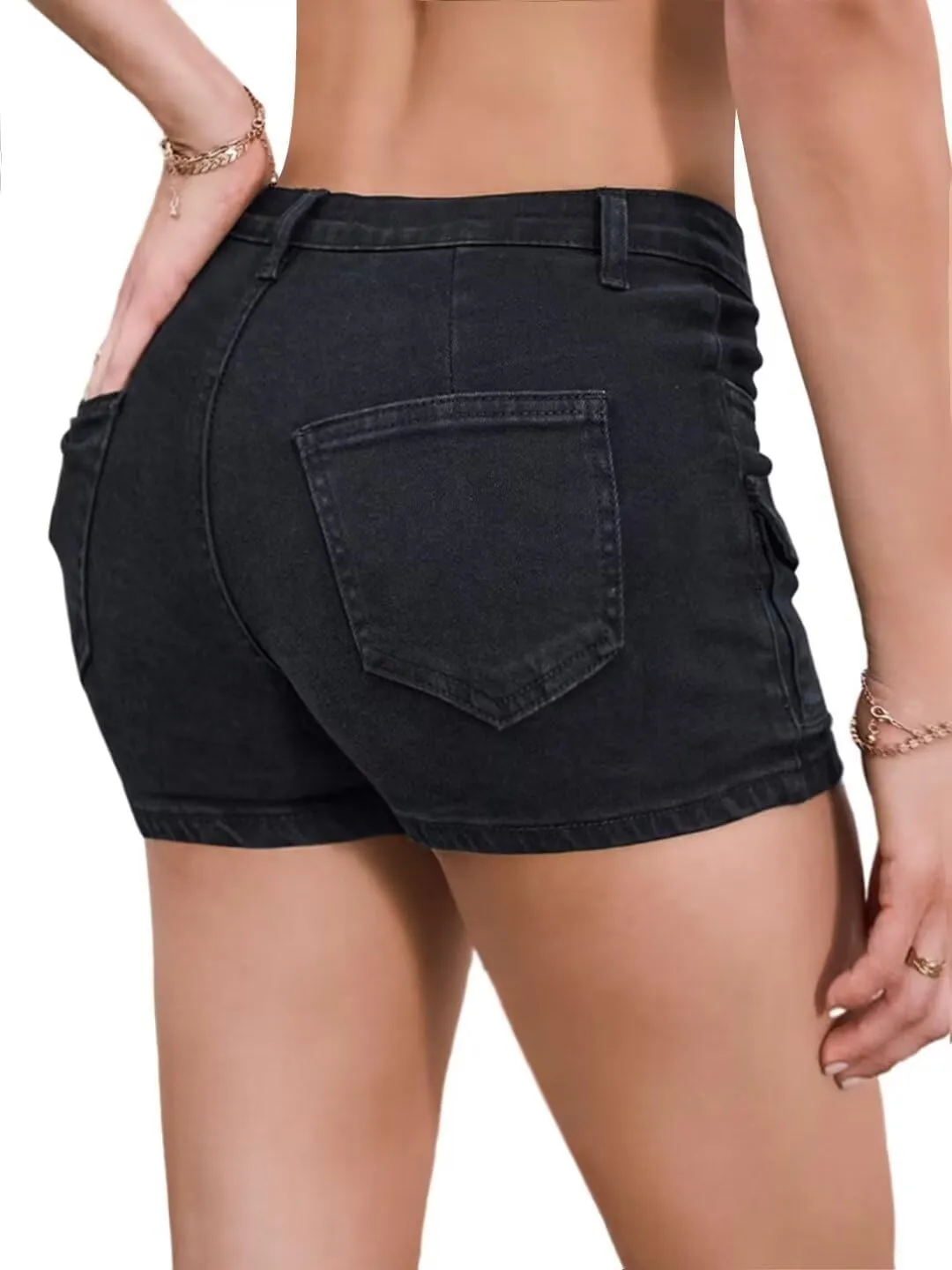 Women's Stretchy Jean Shorts Mid Waisted Twill Shorts Stretch Junior Booty Denim Shorts with Pockets Club Night