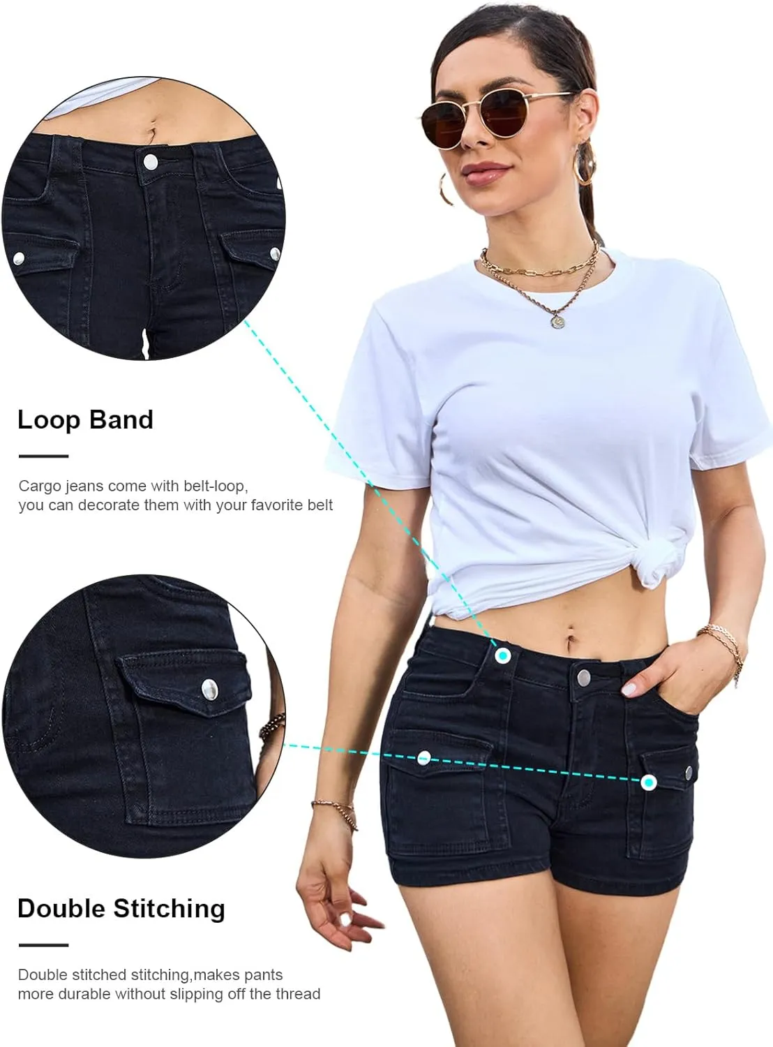 Women's Stretchy Jean Shorts Mid Waisted Twill Shorts Stretch Junior Booty Denim Shorts with Pockets Club Night