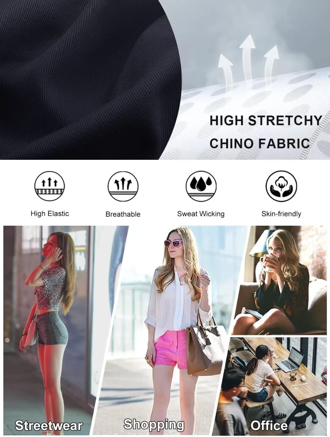 Women's Stretchy Jean Shorts Mid Waisted Twill Shorts Stretch Junior Booty Denim Shorts with Pockets Club Night