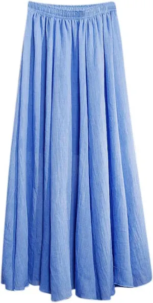 Womens Summer Linen Skirts Flowy Beach Skirts High Waist Pleated Skirts A-Line Cotton Skirts Long Vacation Skirts