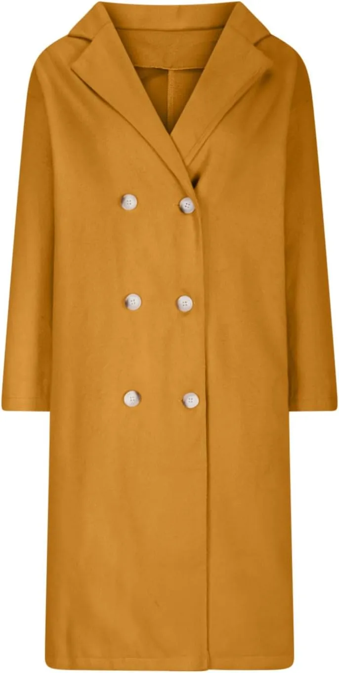 Womens Trench Coat Fall Winter Wool Coats Notch Lapel Double Breasted Oversized Midi Peacoat Trench Coats