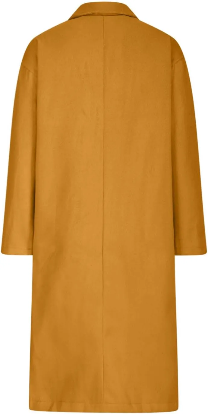 Womens Trench Coat Fall Winter Wool Coats Notch Lapel Double Breasted Oversized Midi Peacoat Trench Coats