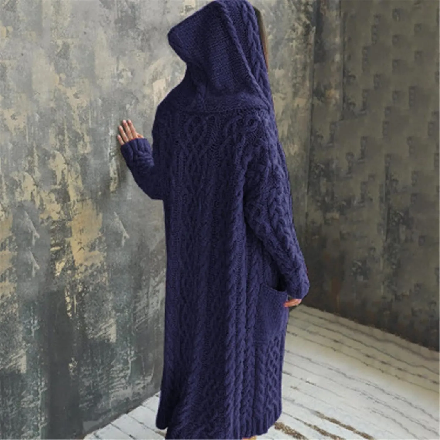 Women's Trench Coat Large Women Pocket Sweater Breasted Cardigan Hood Sleeves Women's Coat Woman Coat Wool Coats for