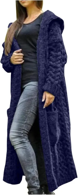 Women's Trench Coat Large Women Pocket Sweater Breasted Cardigan Hood Sleeves Women's Coat Woman Coat Wool Coats for