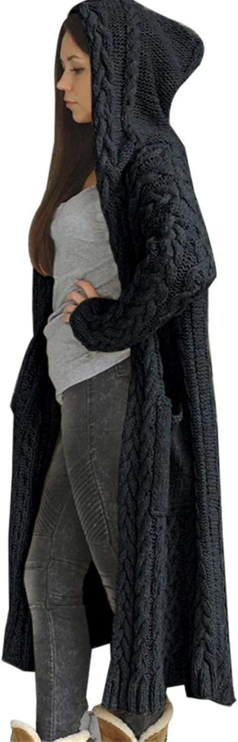 Women's Trench Coat Large Women Pocket Sweater Breasted Cardigan Hood Sleeves Women's Coat Woman Coat Wool Coats for
