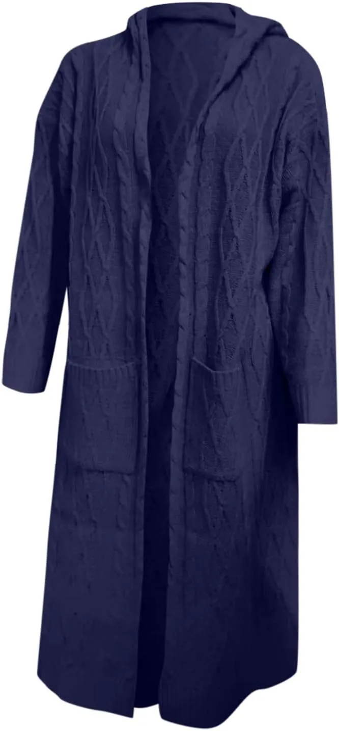 Women's Trench Coat Large Women Pocket Sweater Breasted Cardigan Hood Sleeves Women's Coat Woman Coat Wool Coats for