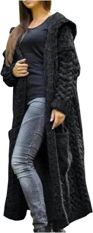Women's Trench Coat Large Women Pocket Sweater Breasted Cardigan Hood Sleeves Women's Coat Woman Coat Wool Coats for