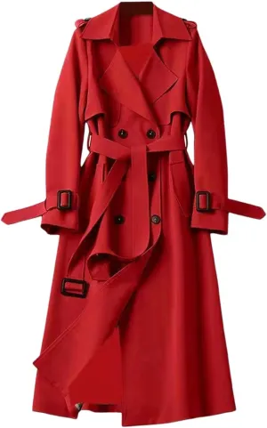 Womens Trench Coat Long Double Breasted Jacket Classic Elegant Windproof Lapel Overcoat with Belt Fall Winter Outwear