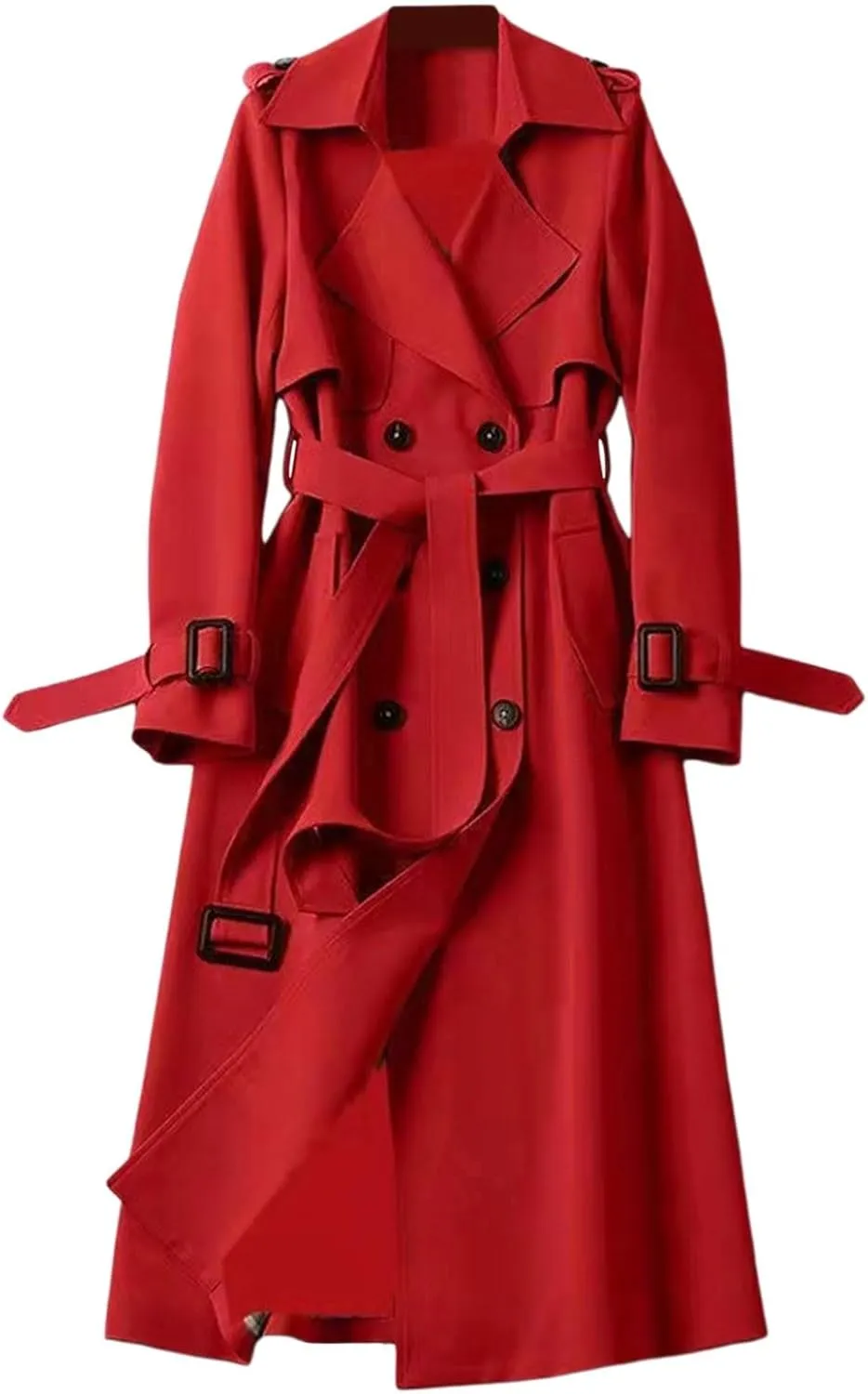 Womens Trench Coat Long Double Breasted Jacket Classic Elegant Windproof Lapel Overcoat with Belt Fall Winter Outwear