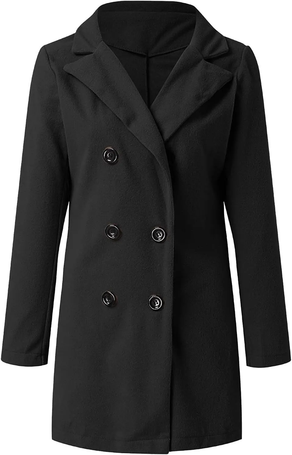 Womens Trench Coat Mid Length Notched Lapel Collar Double Breasted Pea Coat Wool Blend Winter Over Coats Jackets