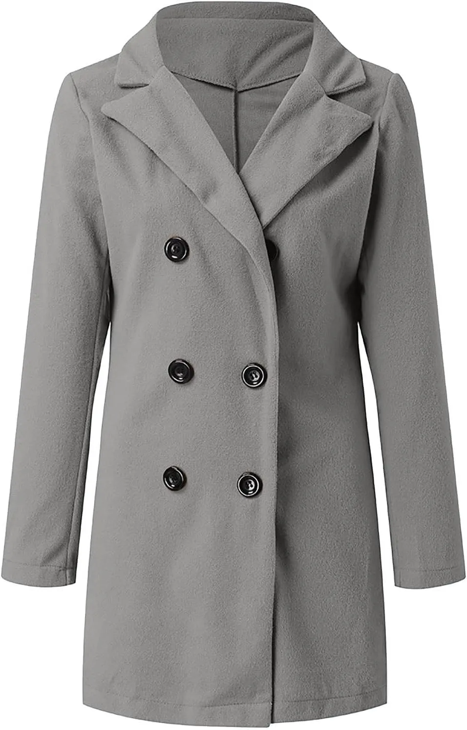 Womens Trench Coat Mid Length Notched Lapel Collar Double Breasted Pea Coat Wool Blend Winter Over Coats Jackets