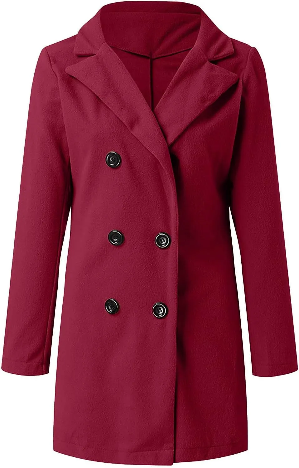 Womens Trench Coat Mid Length Notched Lapel Collar Double Breasted Pea Coat Wool Blend Winter Over Coats Jackets