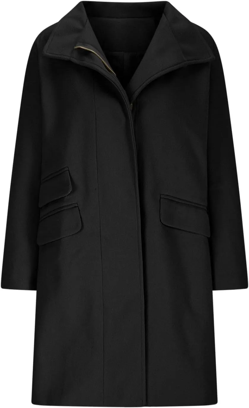 Womens Trench Coat Zip up Peacoat Wool Blend Long Coat Open Front Cardigan Casual Office Jacket Falll Winter Outfits