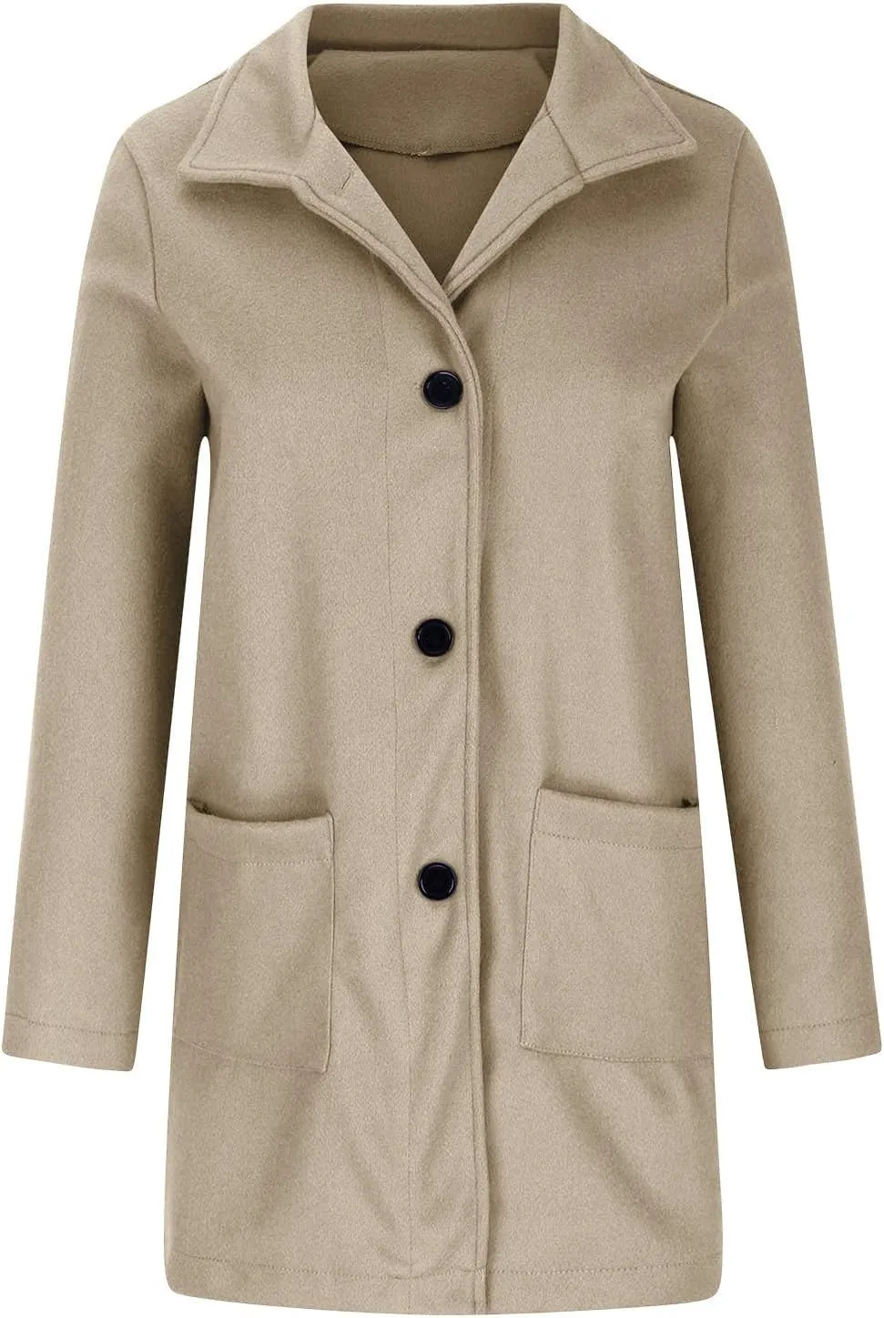 Women's Trench Coats Casual Button Down Stand Collar Pea Coat Wool Blend Warm Winter Jacket Outerwear with Pockets
