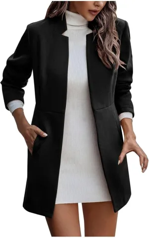 Women's Trench Coats Open Front Fit Knitted Sweater Coat Spring Fall Fashion 2024 Casual Overcoat Solid Jackets