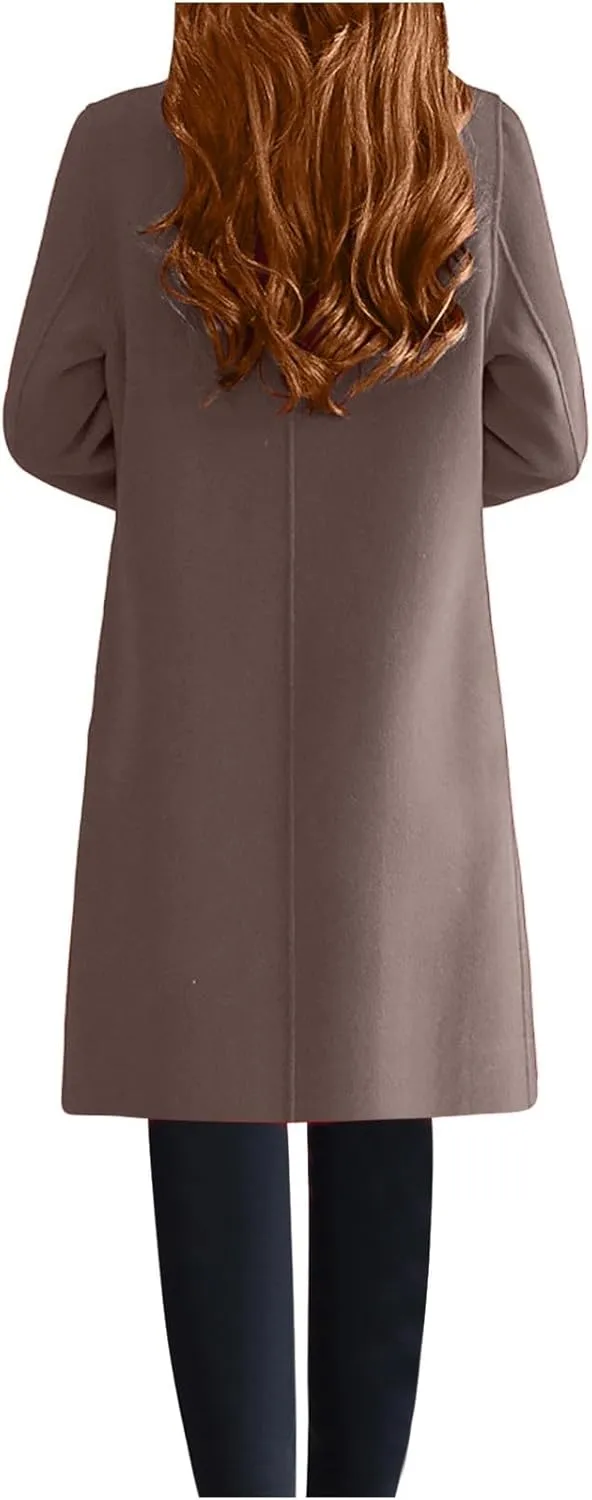 Women's Trench Coats Single Breasted Long Winter Coats Lapel Collar Pea Coat Bussiness Casual Office Jackets