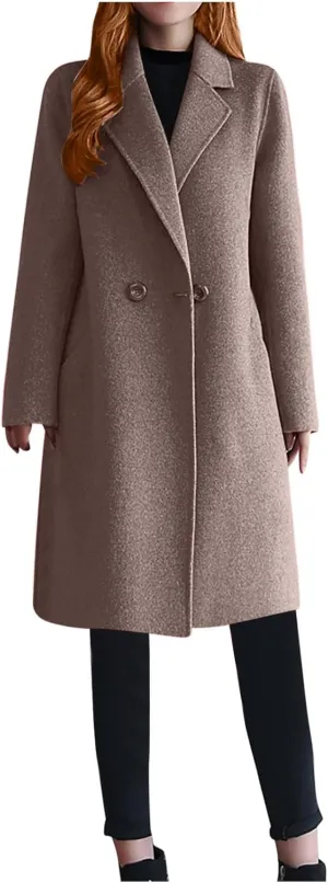 Women's Trench Coats Single Breasted Long Winter Coats Lapel Collar Pea Coat Bussiness Casual Office Jackets