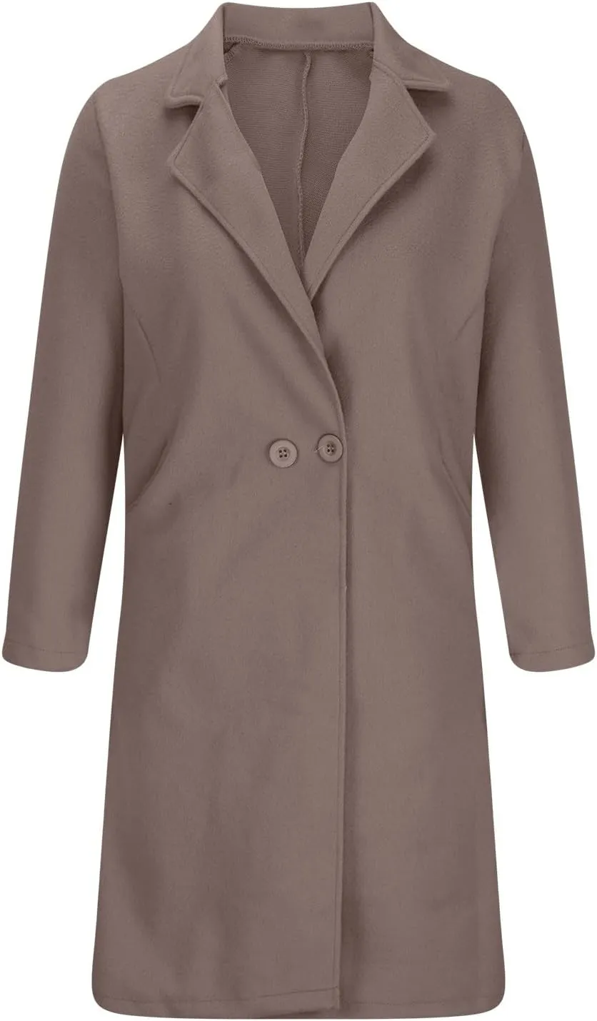 Women's Trench Coats Single Breasted Long Winter Coats Lapel Collar Pea Coat Bussiness Casual Office Jackets