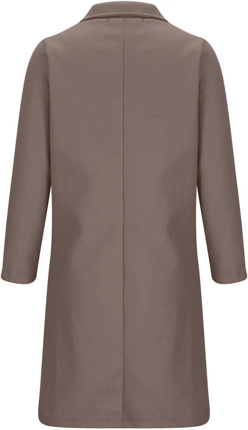 Women's Trench Coats Single Breasted Long Winter Coats Lapel Collar Pea Coat Bussiness Casual Office Jackets