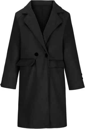 Womens Trench Coats Winter Wool Blend Peacoat Elegant Lapel Collar Double Breasted Overcoat With Pockets