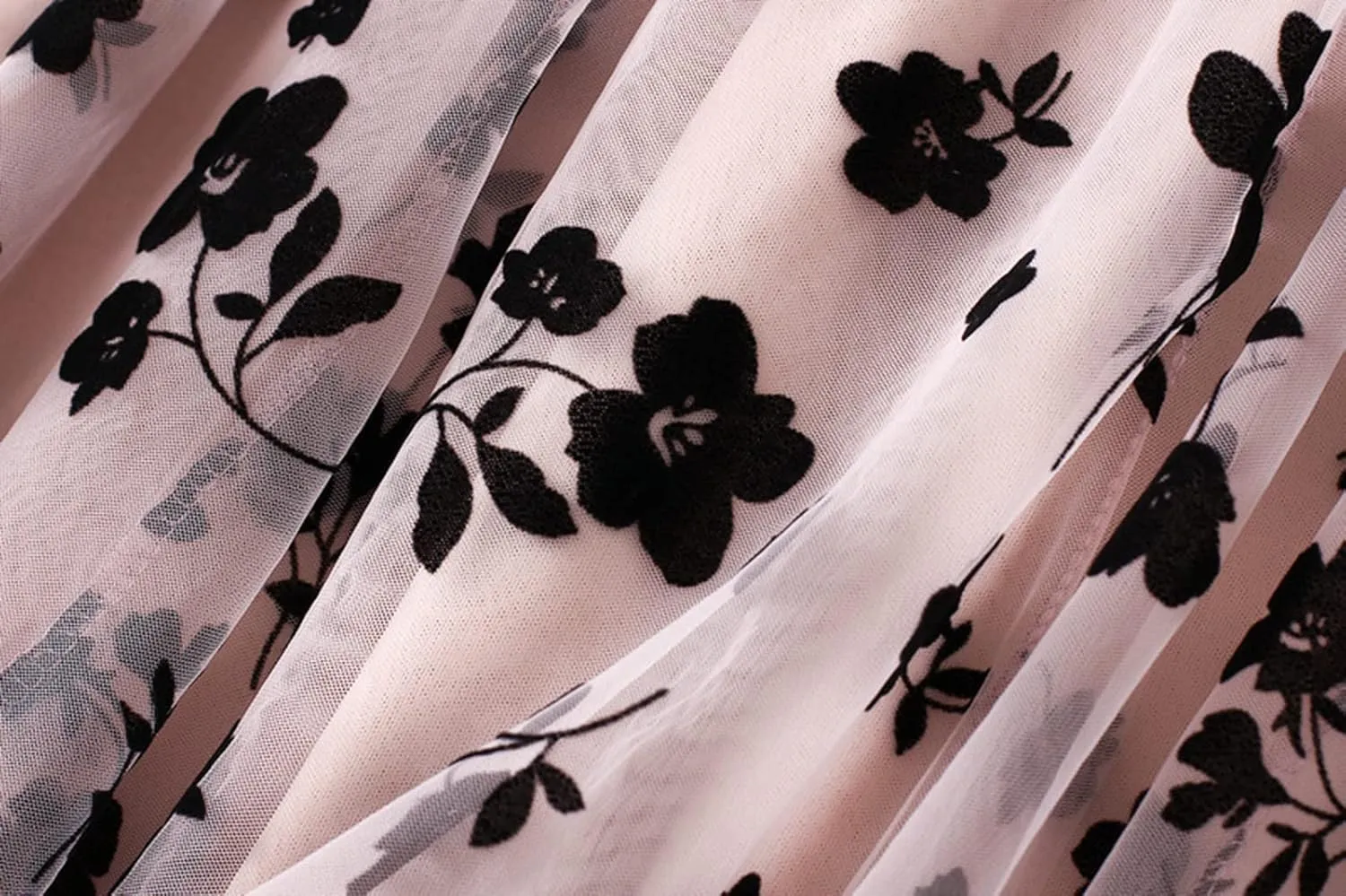 Women's Tulle A-Line Maxi Skirt, Elastic High Waist Layered Skirt Floral Print Mesh Midi Skirt