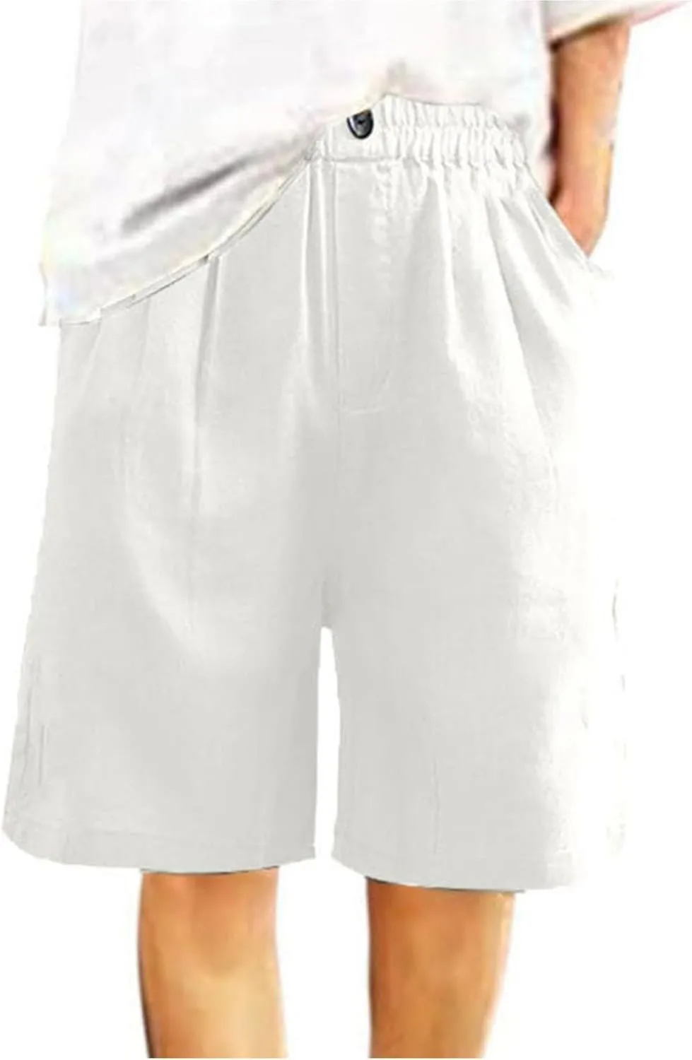 Womens Wide Leg Cotton Linen Shorts Comfy Bermuda Shorts Summer Casual Short Pants Loose Knee Length Shorts