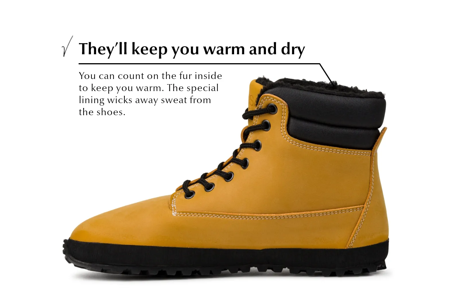Women's winter barefoot boots Shuma Winter mustard nubuck