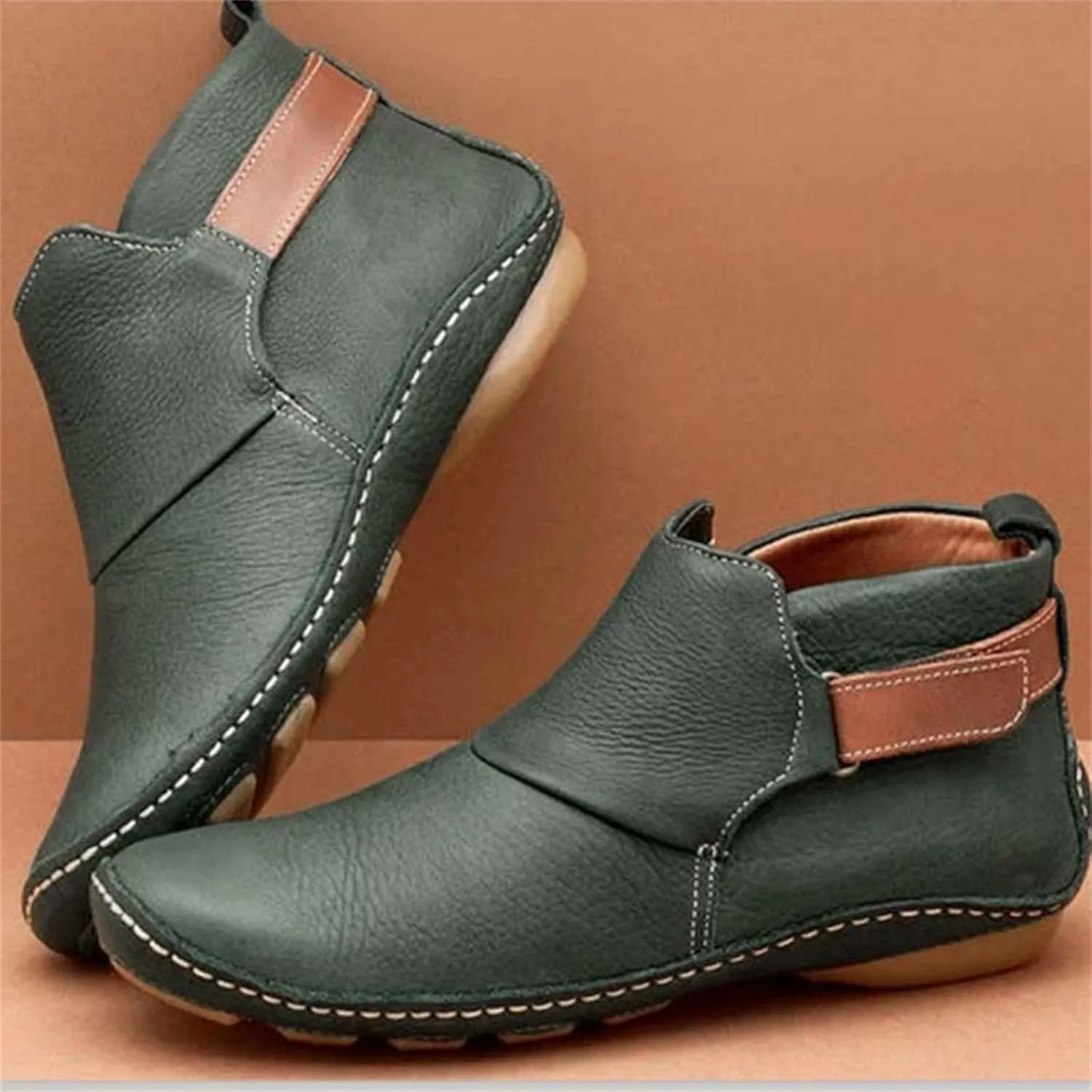 Womens Winter Boots Ankle Brown Booties Women Oxford Boots for Women Ankle Bootie for Women Low Heel Comfy Soft Cover Heel Cut Out Chunky Stacked Heel Slip on