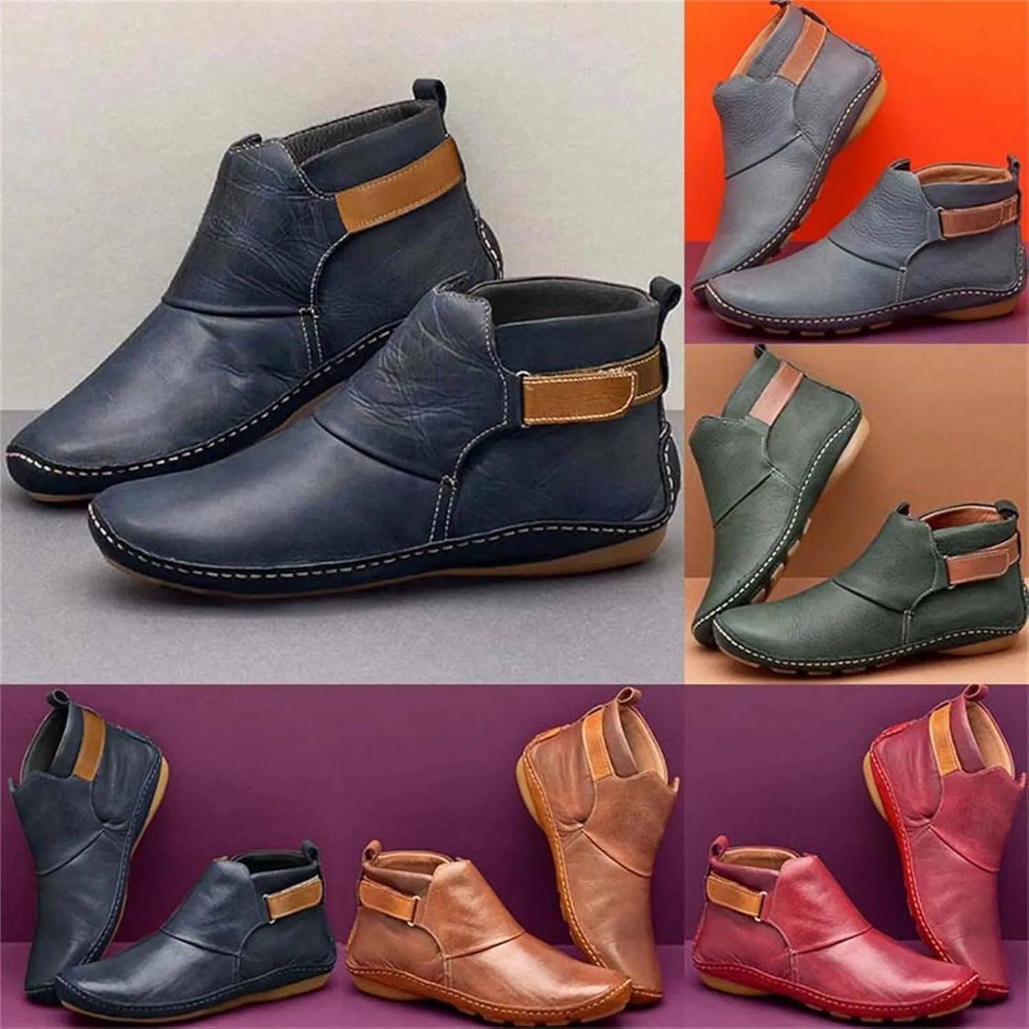 Womens Winter Boots Ankle Brown Booties Women Oxford Boots for Women Ankle Bootie for Women Low Heel Comfy Soft Cover Heel Cut Out Chunky Stacked Heel Slip on