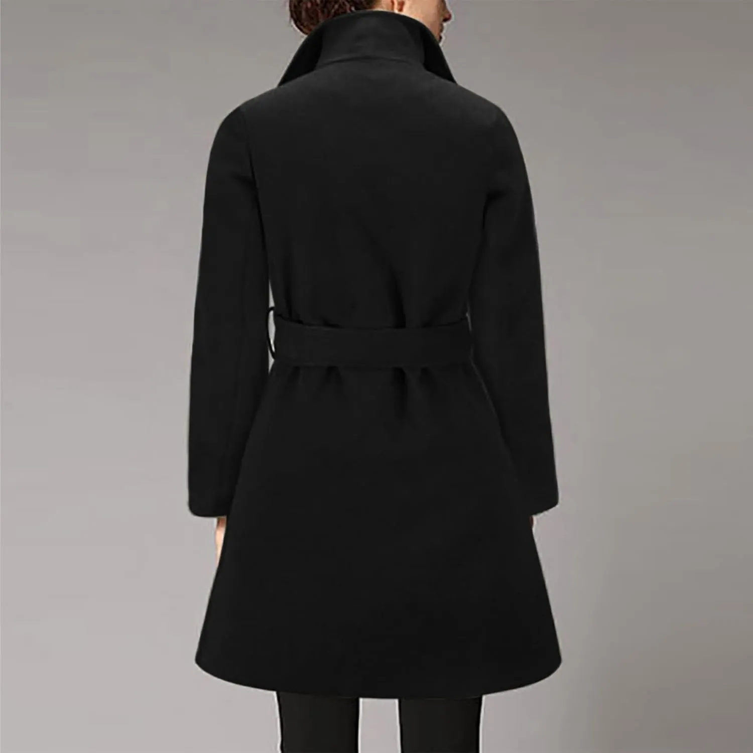 Women's Winter Coats 2024 Elegant Open Front Belted Peacoat Casual Fall Collar Woolen Overcoat Fashion Trench Coat