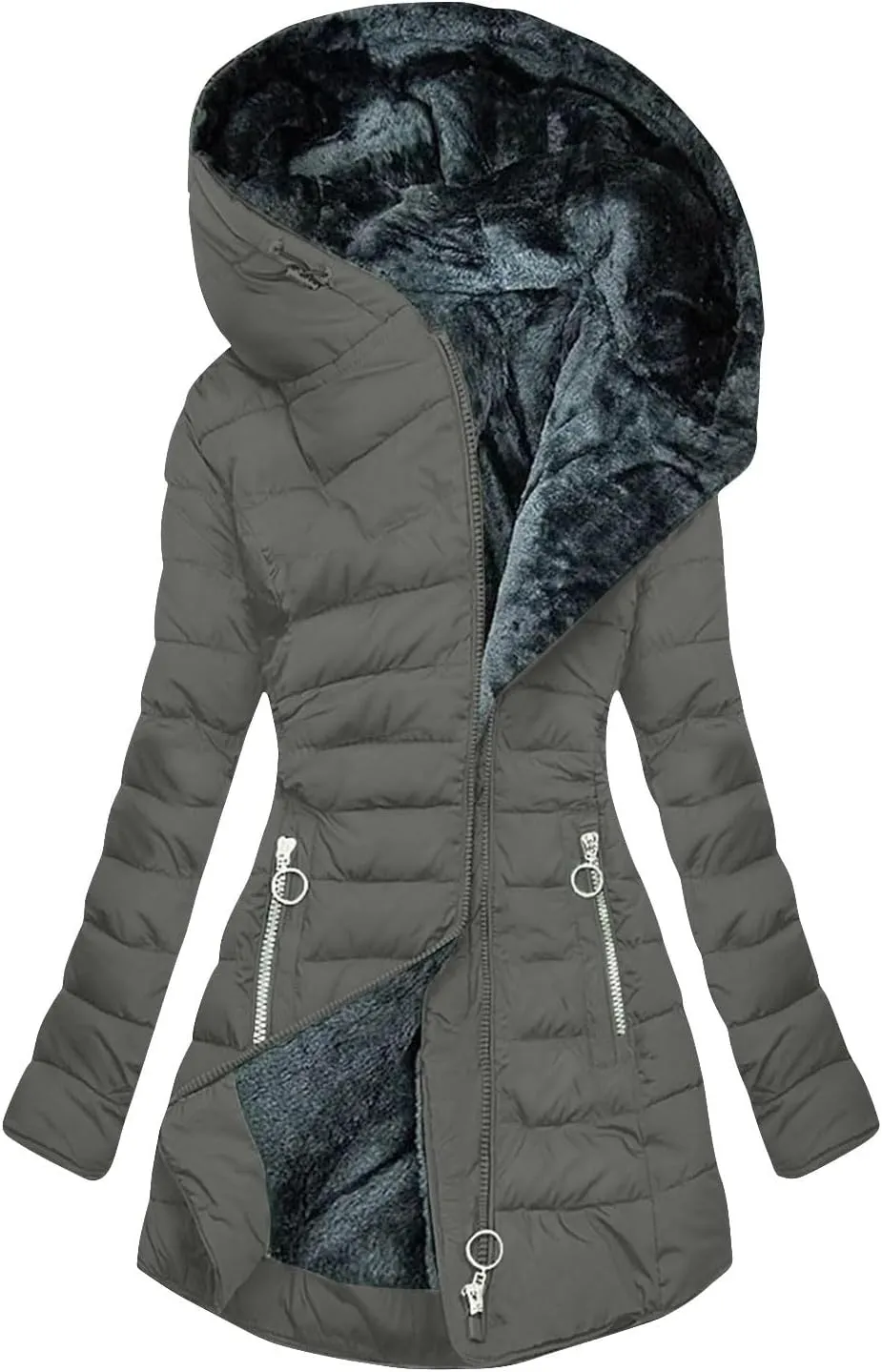 Womens Winter Coats Fleece Lined Thicken Puffer Jackets with Hood Zipper Long Warm Overcoat 2024 Trendy Down Jacket